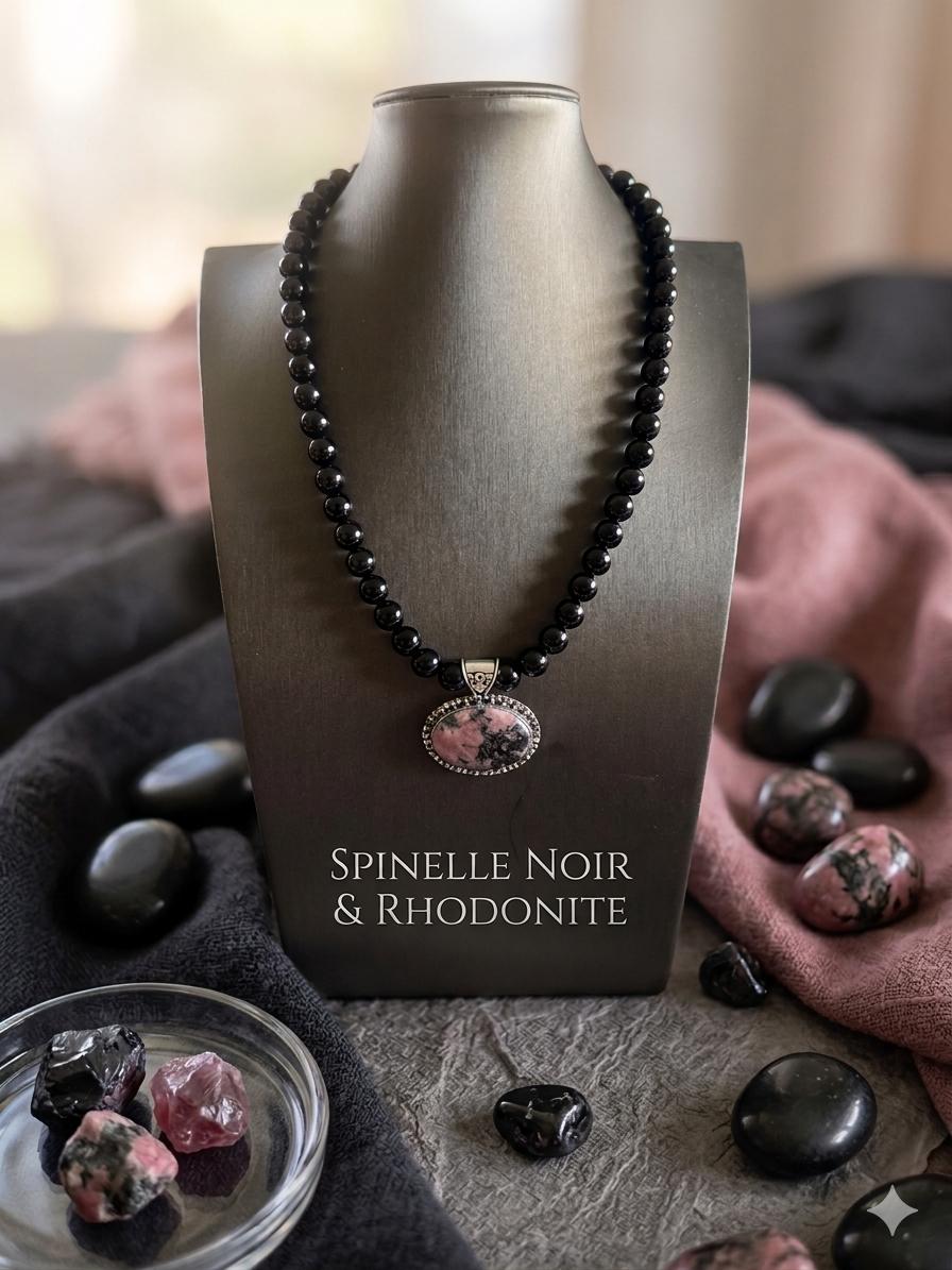 Bijous Artemis piéce unique Spinelle noir & Rhodonite