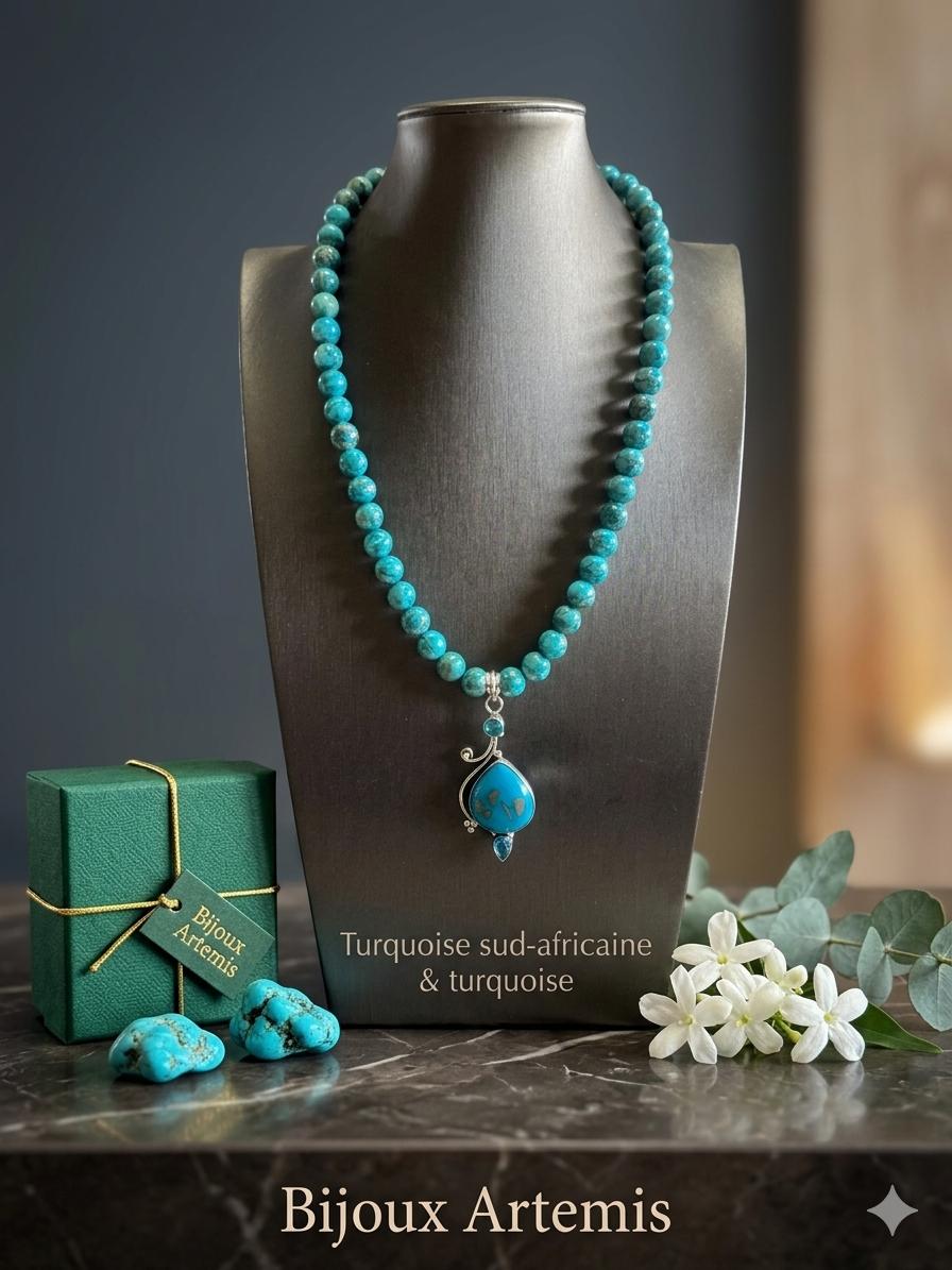 Bijoux Artemis collier pièce unique Turquoise  Sud-Africaine